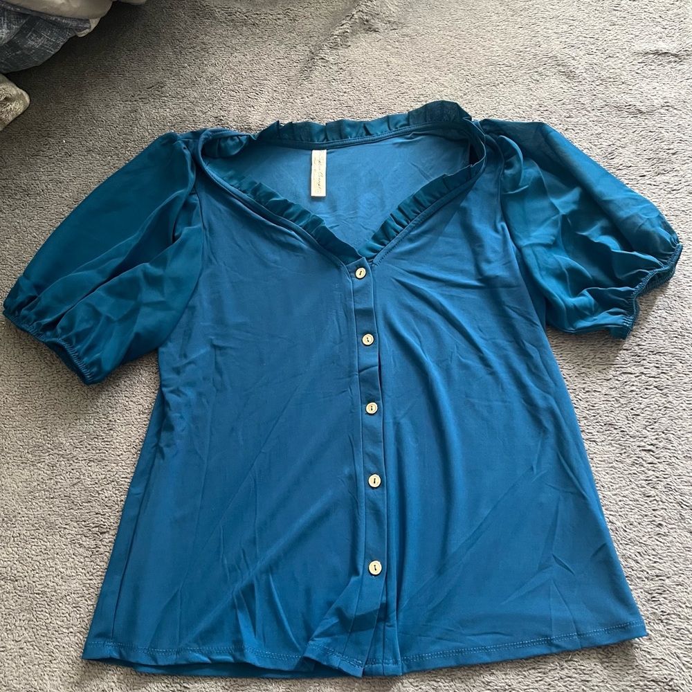 Perseption Concept Teal Button-Up Women's Top